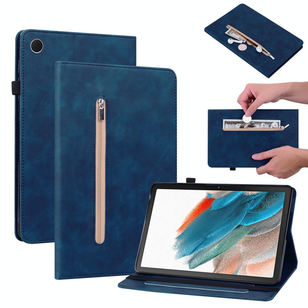 For Samsung Galaxy Tab А8 10.5 SM-X200 Skin Feel Solid Color Zipper Leather Tablet Case(Blue)