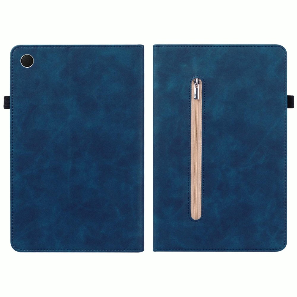 For Samsung Galaxy Tab А8 10.5 SM-X200 Skin Feel Solid Color Zipper Leather Tablet Case(Blue)