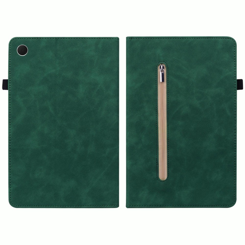 For Samsung Galaxy Tab А8 10.5 SM-X200 Skin Feel Solid Color Zipper Leather Tablet Case(Green)