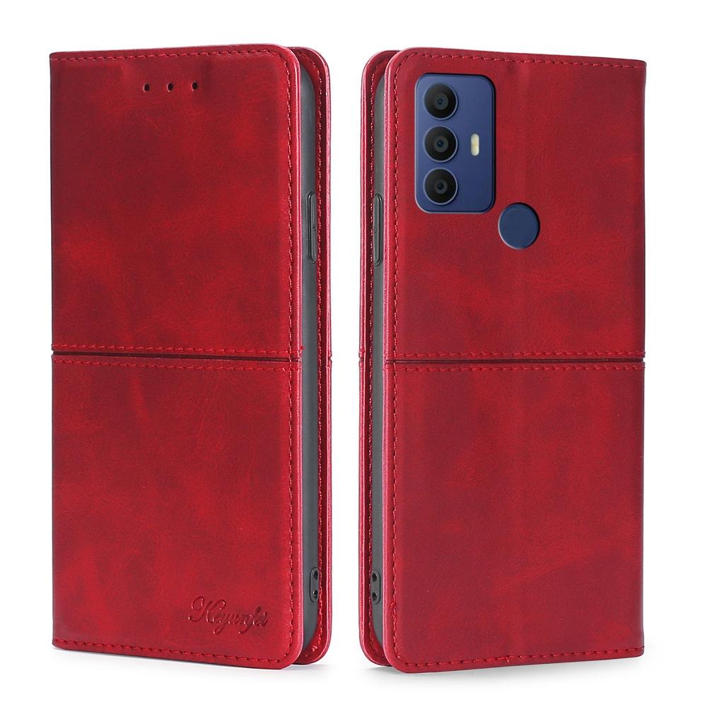 For TCL 30 SE/306/305/Sharp Aqous V6/V6 Plus Cow Texture Magnetic Horizontal Flip Leather Phone Case(Red)