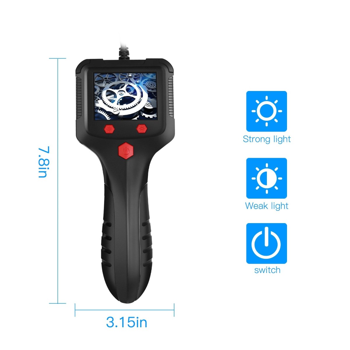 8mm 2.4 inch HD Side Camera Handheld Industrial Endoscope With LCD Screen, Length:2m