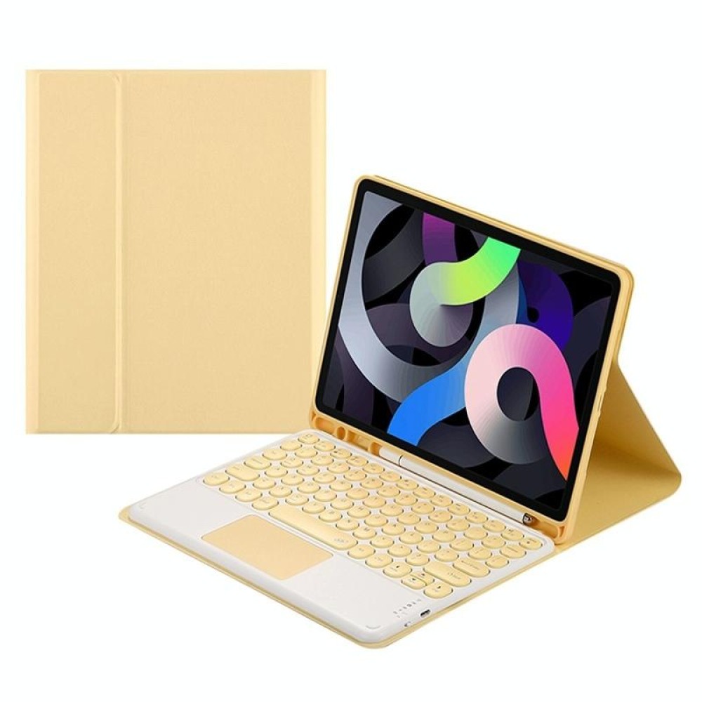 Round Cap Bluetooth Keyboard Leather Case with Pen Slot & Touchpad For Samsung Galaxy Tab S7(Yellow)