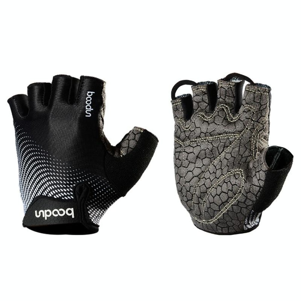 BOODUN 1096 Non-slip Wear-resistant Breathable Fitness Sports Silicone Gloves, Size:S(Black)