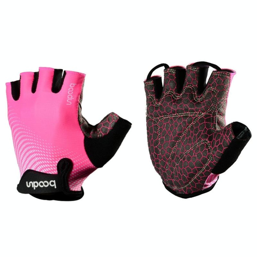 BOODUN 1096 Non-slip Wear-resistant Breathable Fitness Sports Silicone Gloves, Size:L(Rose Red)