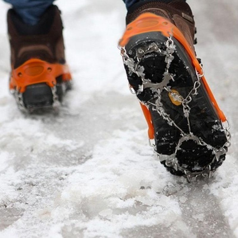 1 Pair 19 Teeth Anti-Slip Ice Gripper Hiking Climbing Chain Shoes Covers, Size:L(Orange)
