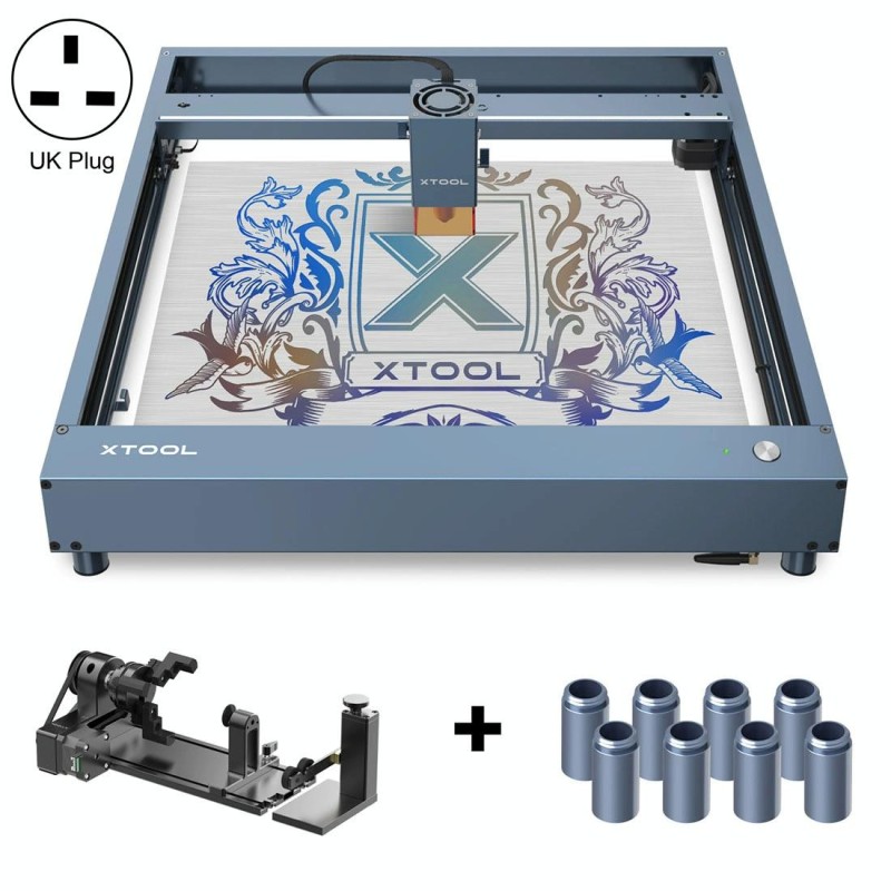 XTOOL D1 Pro-20W High Accuracy DIY Laser Engraving & Cutting Machine + Rotary Attachment + Raiser Kit, Plug Type:UK Plug(Metal Gray)