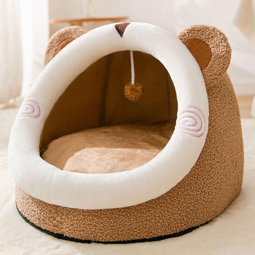 Semi-enclosed Pet Cat and Dog Bed Dog Kennel Pad Pet Supplies, Size:S(Coffee Bear)