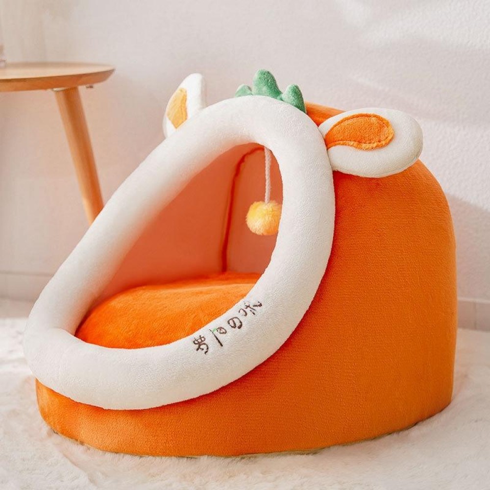 Semi-enclosed Pet Cat and Dog Bed Dog Kennel Pad Pet Supplies, Size:M(Orange Rabbit)