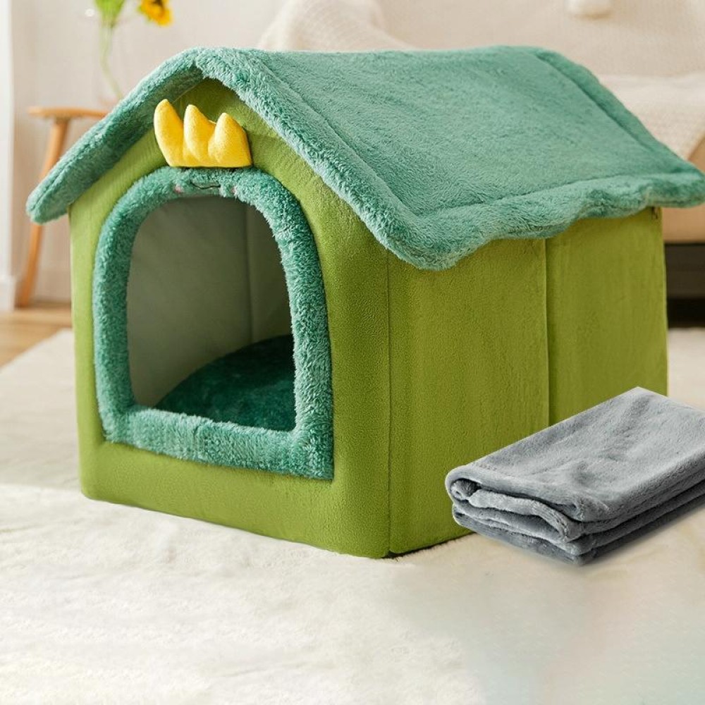 House Type Universal Removable and Washable Pet Dog Cat Bed Pet Supplies, Size:M(Green Dinosaur + Blanket)
