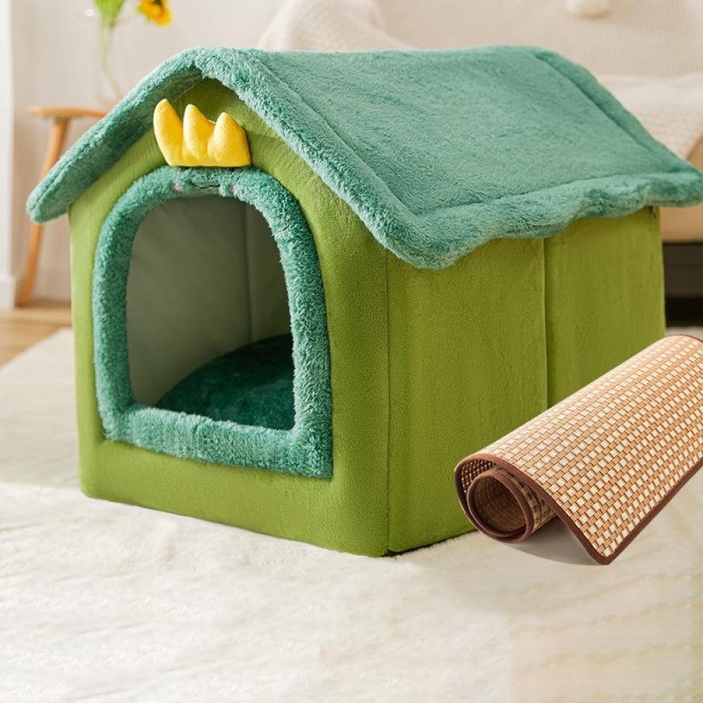 House Type Universal Removable and Washable Pet Dog Cat Bed Pet Supplies, Size:M(Green Dinosaur + Mat)