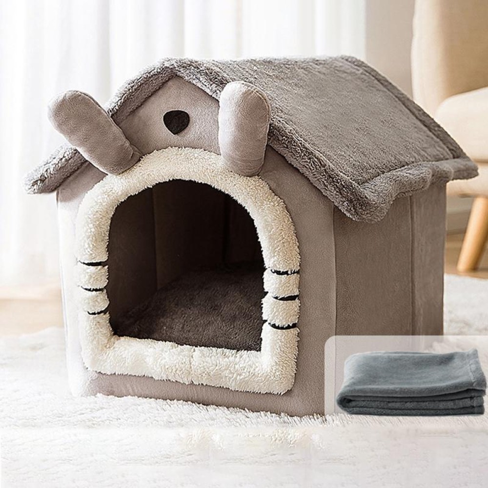 House Type Universal Removable and Washable Pet Dog Cat Bed Pet Supplies, Size:L(Gray Cat + Blanket)
