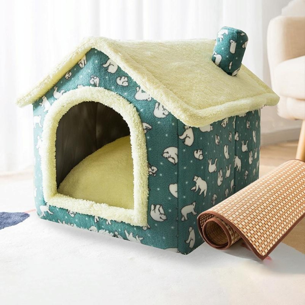 House Type Universal Removable and Washable Pet Dog Cat Bed Pet Supplies, Size:L(Green Bear House + Mat)
