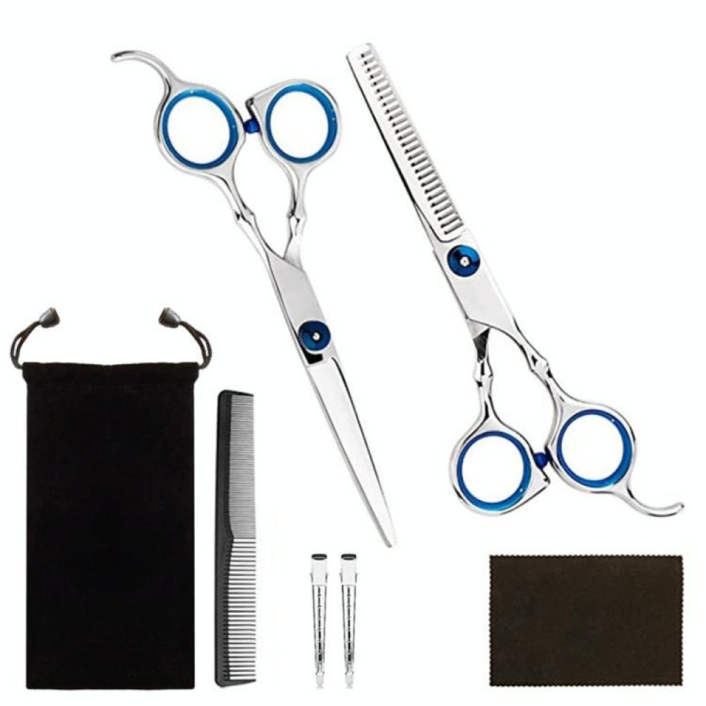 7pcs / Set Professional Hair Cutting Thinning Scissor Hairdressing Flat Shear Scissors Kit(Blue)