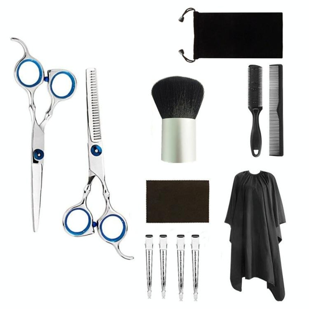 12pcs / Set Professional Hair Cutting Thinning Scissor Hairdressing Flat Shear Scissors Kit(Blue)