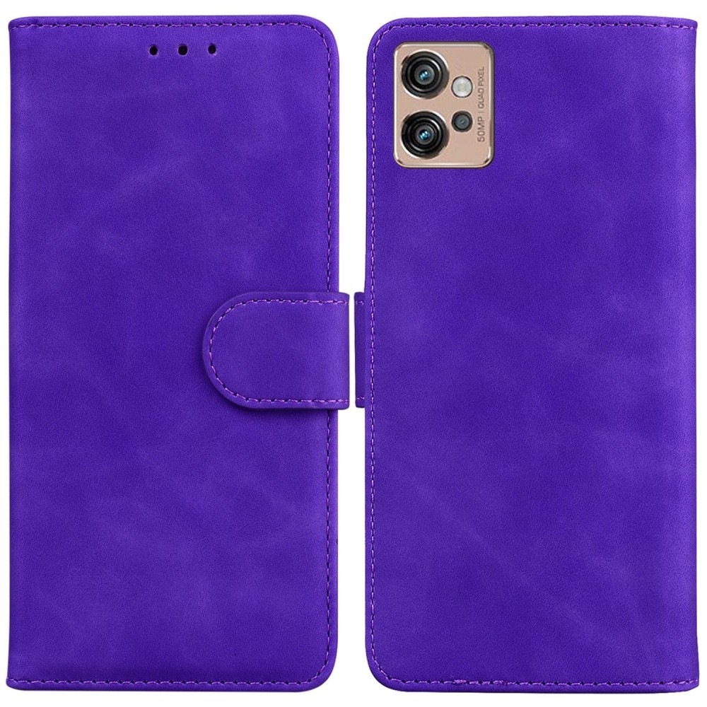 For Motorola Moto G32 Skin Feel Pure Color Flip Leather Phone Case(Purple)