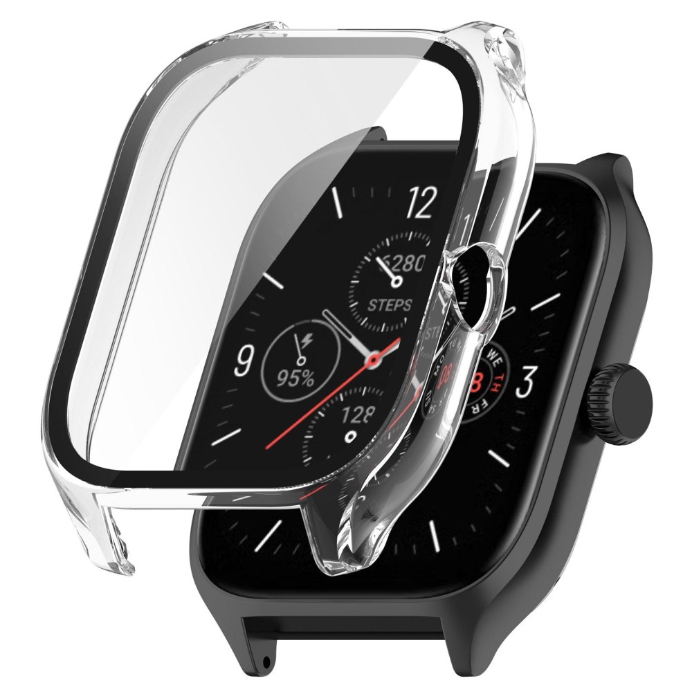 For Amazfit GTS 4 PC + Tempered Glass Integrated Protective Watch Case(Transparent White)