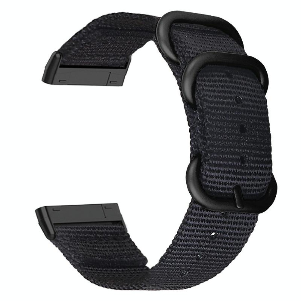 For Fitbit Versa 4 / Sense 2 Universal Three-ring Steel Buckle Nylon Watch Band(Black)