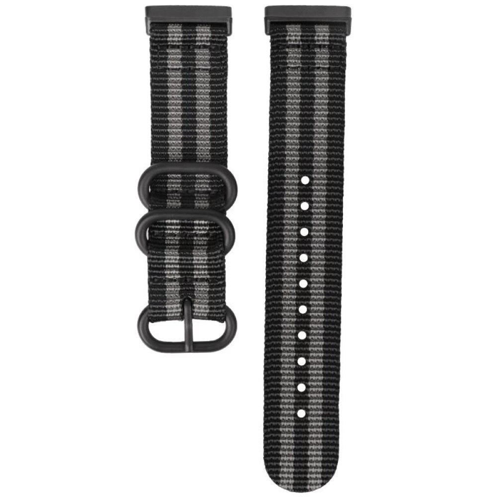For Fitbit Versa 4 / Sense 2 Universal Three-ring Steel Buckle Nylon Watch Band(Black Gray)