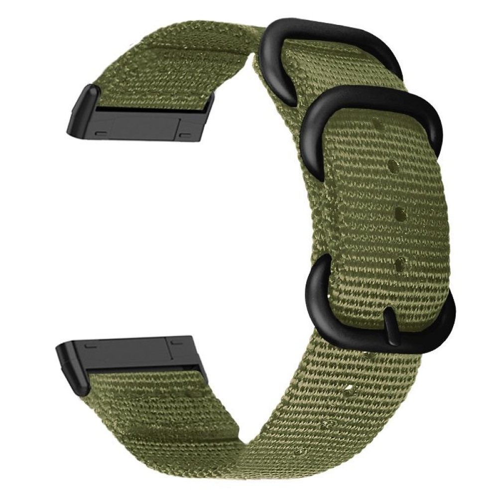 For Fitbit Versa 4 / Sense 2 Universal Three-ring Steel Buckle Nylon Watch Band(Army Green)