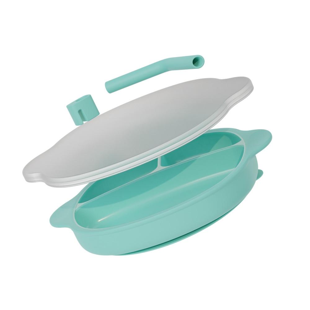 Silicone One-piece Divided Children Dinner Plate(Pale Blue)