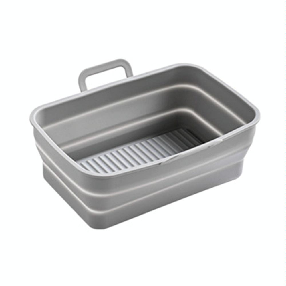 Rectangular Double Pull Basket Foldable Silicone Air Fryer Baking Pan(Grey)