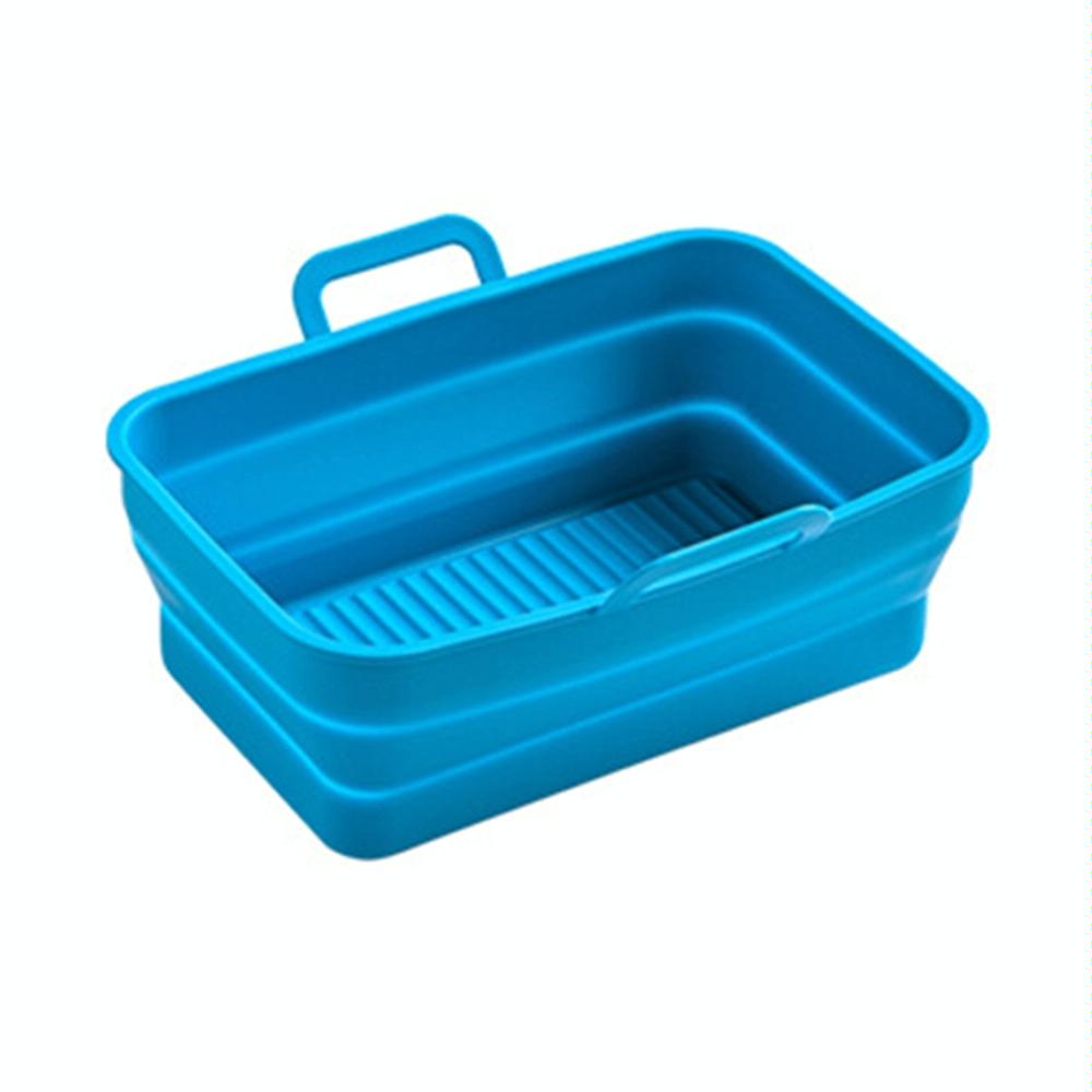 Rectangular Double Pull Basket Foldable Silicone Air Fryer Baking Pan(Blue)