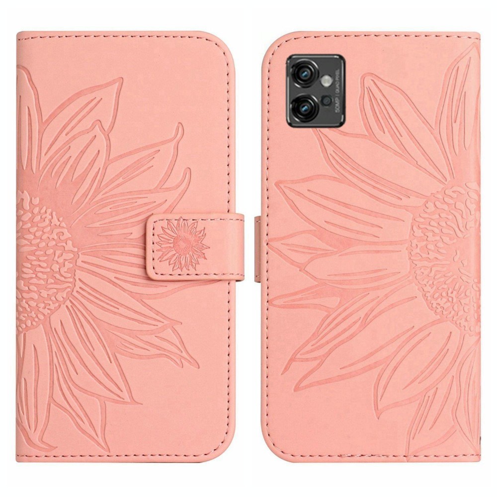 For Motorola Moto G32 Skin Feel Sun Flower Pattern Flip Leather Phone Case with Lanyard(Pink) kat