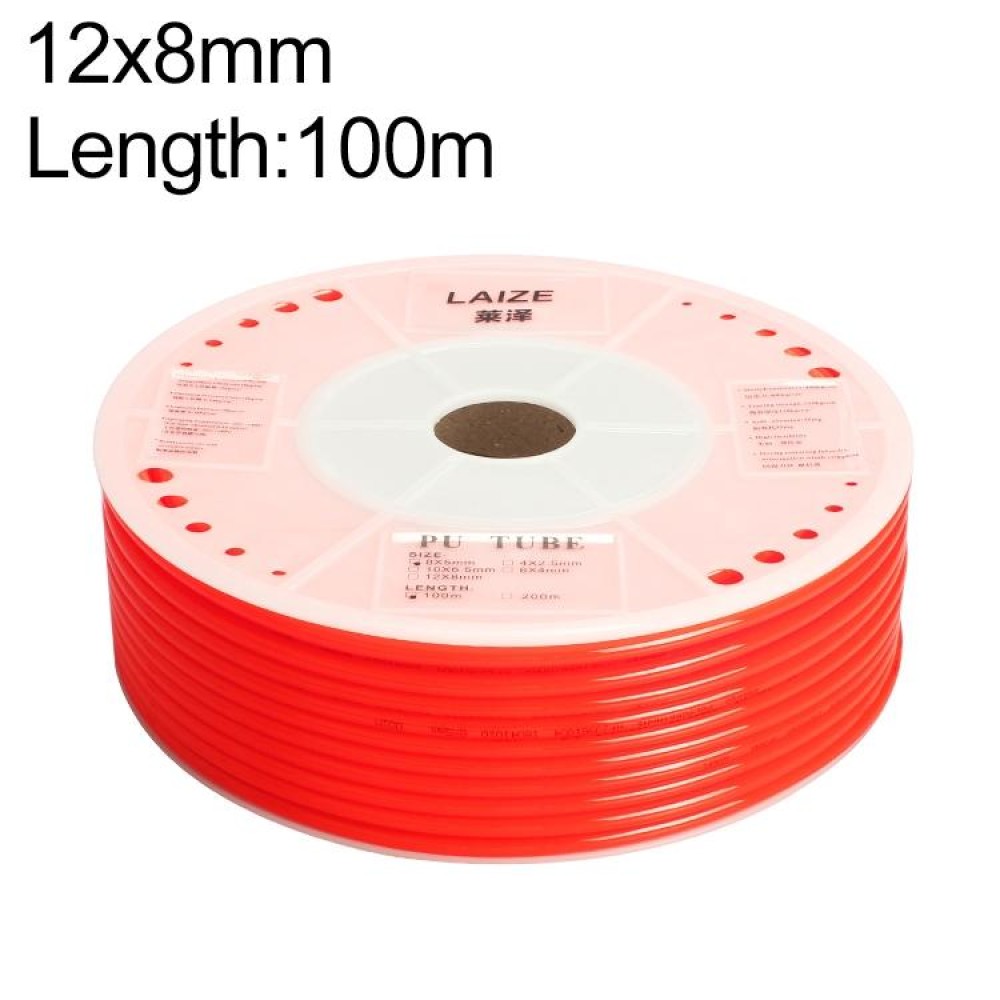 LAIZE Pneumatic Compressor Air Flexible PU Tube, Specification:12x8mm, 100m(Red)