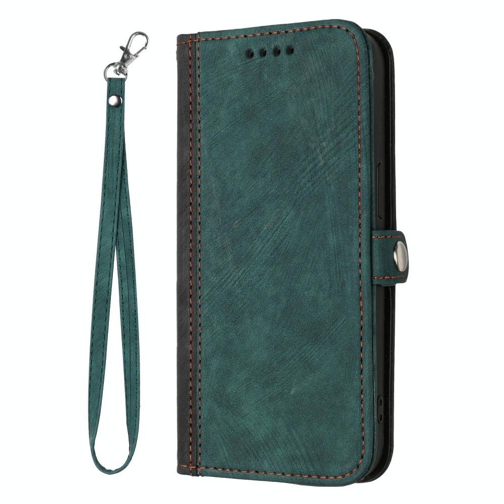 For Samsung Galaxy S22 5G Side Buckle Double Fold Hand Strap Leather Phone Case(Dark Green)
