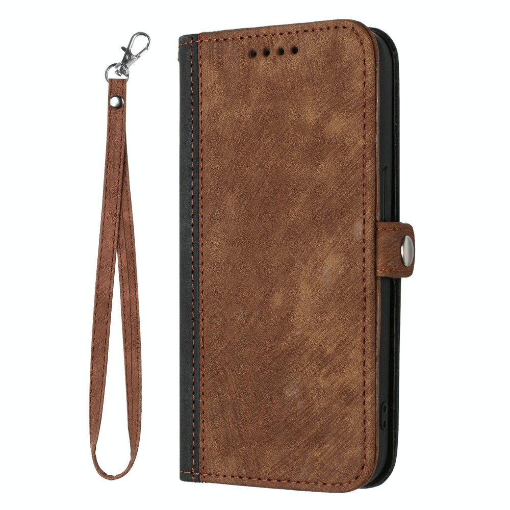 For Samsung Galaxy S22 5G Side Buckle Double Fold Hand Strap Leather Phone Case(Brown)