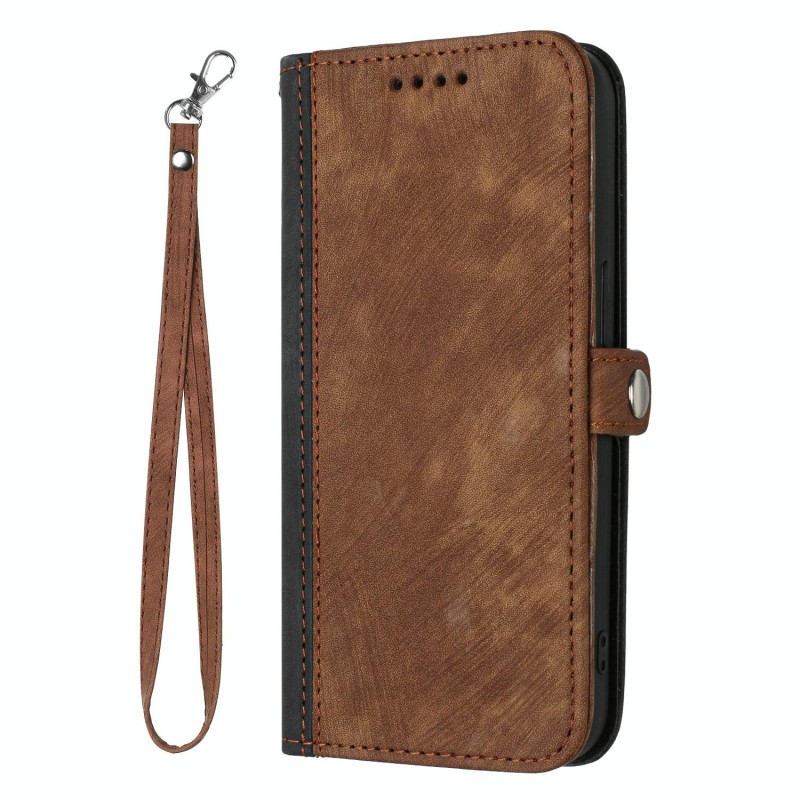 For Samsung Galaxy S22 5G Side Buckle Double Fold Hand Strap Leather Phone Case(Brown)