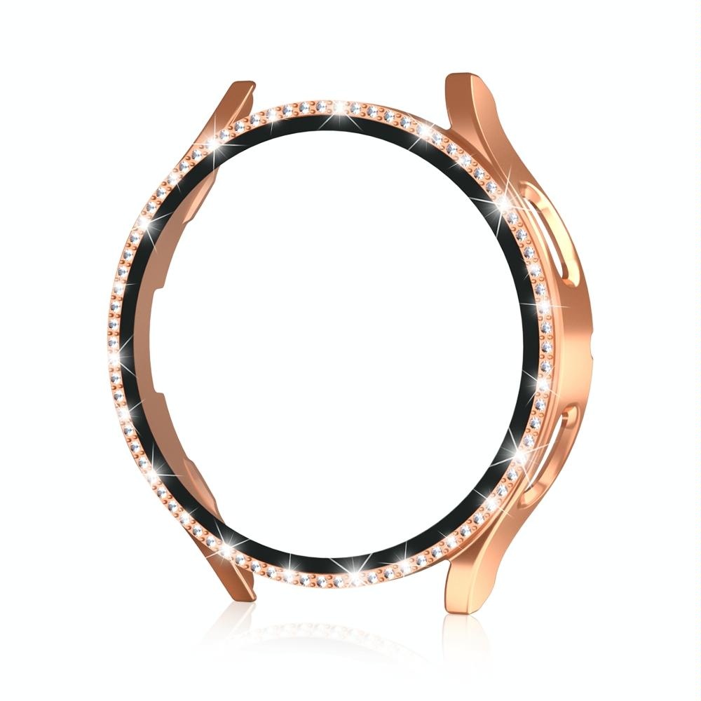 For Samsung Galaxy Watch4 44mm Single Row Diamond Electroplated PC+Tempered Film Watch Case(Rose Gold)
