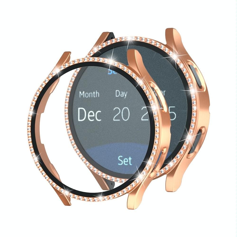 For Samsung Galaxy Watch4 Classic 46mm Single Row Diamond Electroplated PC Watch Case(Rose Gold)