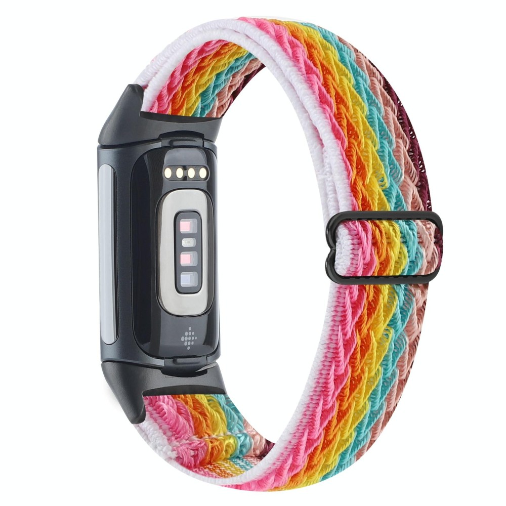 For Fitbit Charge 5 Buckle Wave Braided Nylon Watch Band(Rainbow)