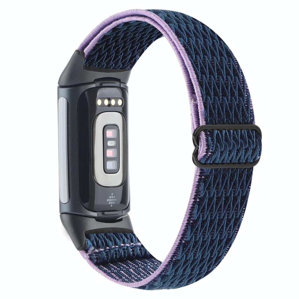 For Fitbit Charge 5 Buckle Wave Braided Nylon Watch Band(Indigo Blue)