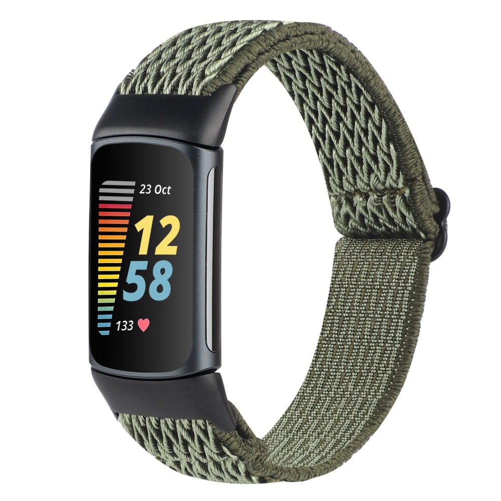 For Fitbit Charge 5 Buckle Wave Braided Nylon Watch Band(Army Green)