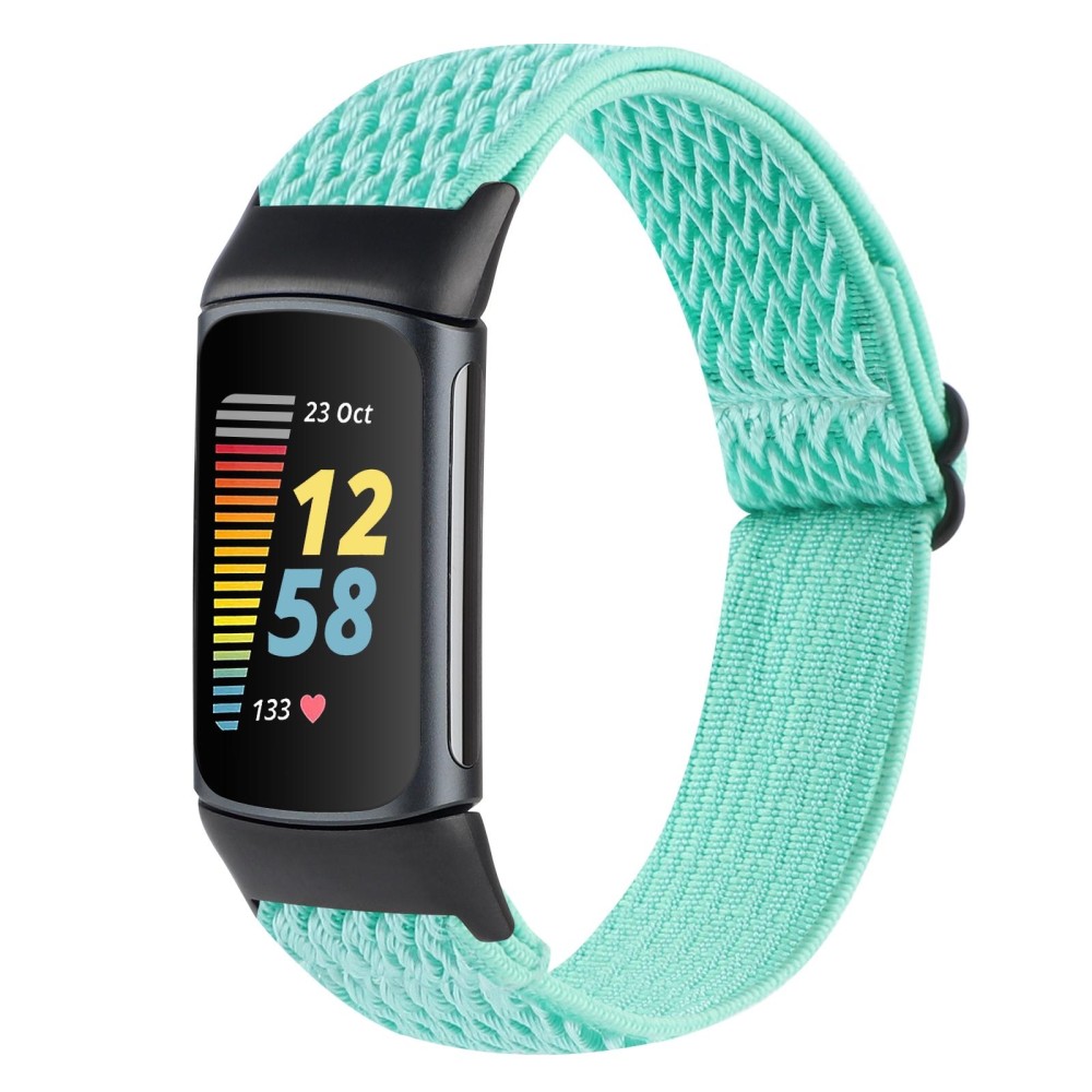 For Fitbit Charge 5 Buckle Wave Braided Nylon Watch Band(Teal)