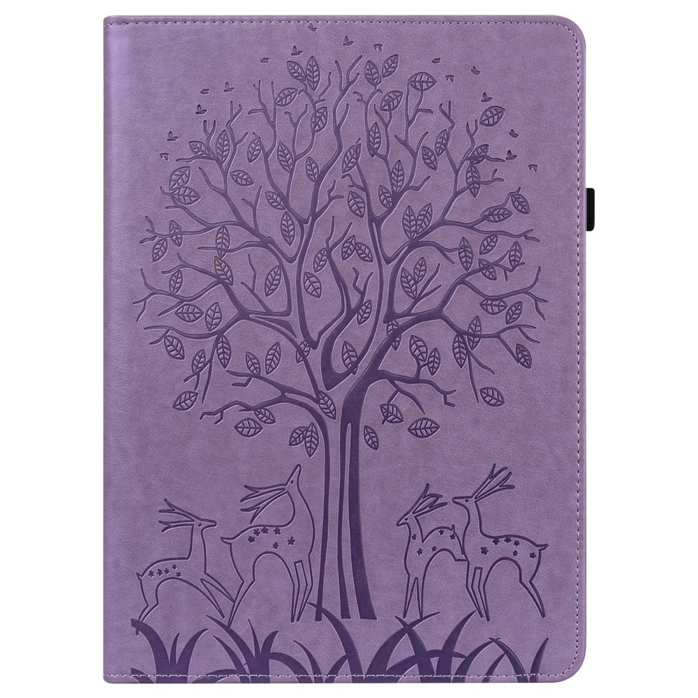 For Samsung Galaxy Tab A 9.7 T550 / T555 Tree & Deer Pattern Embossed Leather Tablet Case(Purple)