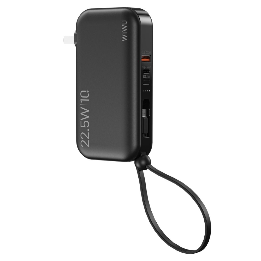WIWU JC-23 22.5W 10000mAH Power Bank Charger with Cable, Plug Specifications: US/UK/EU Plug(Black)