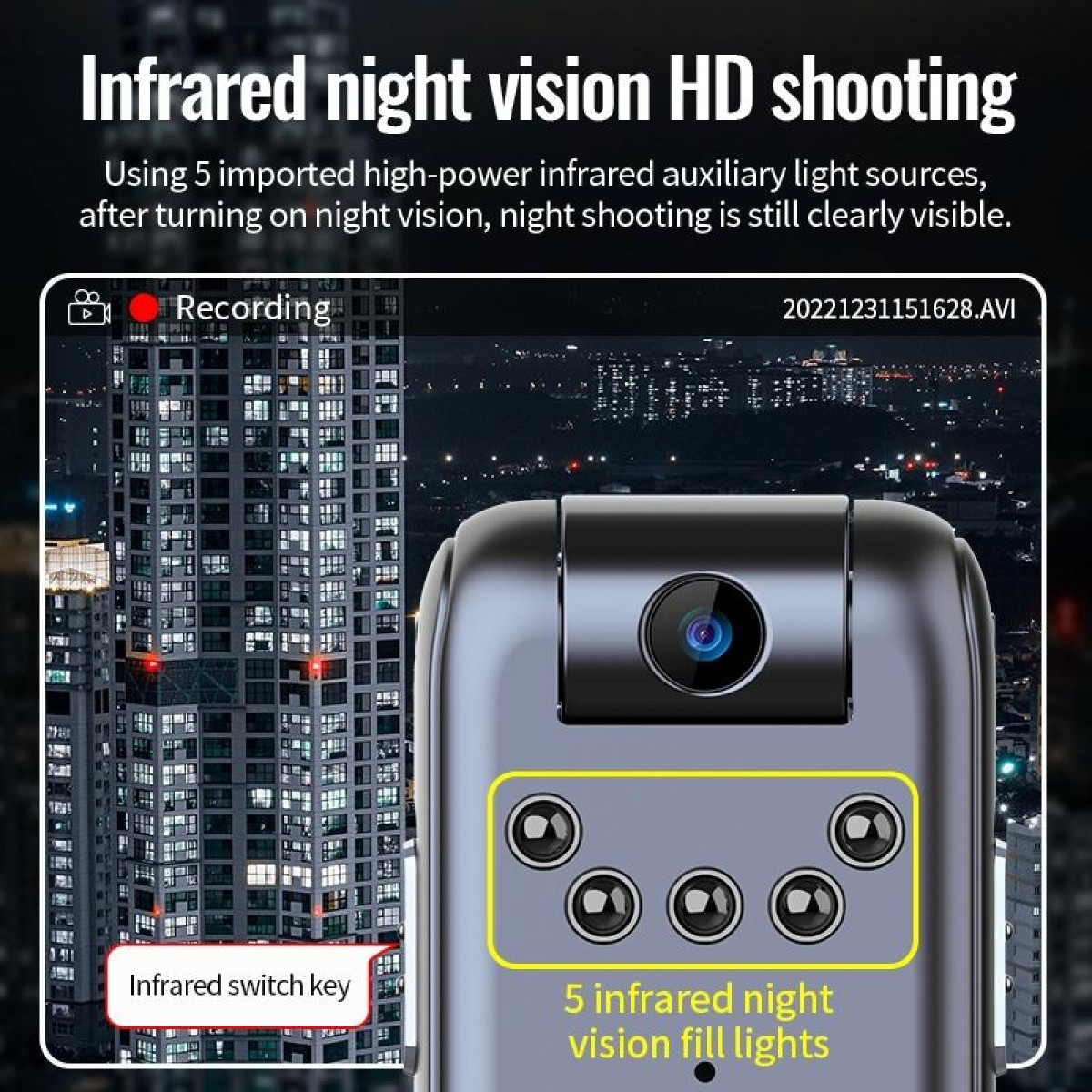 JNN V13 1080P Multifunctional Infrared Night Vision Recorder, Capacity:16GB(Black)