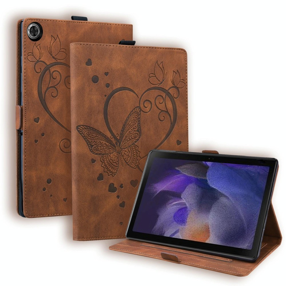 For Samsung Galaxy Tab A8 10.5 2021 Love Butterfly Pattern Leather Tablet Case with Holder & Sleep / Wake-up Function(Brown)