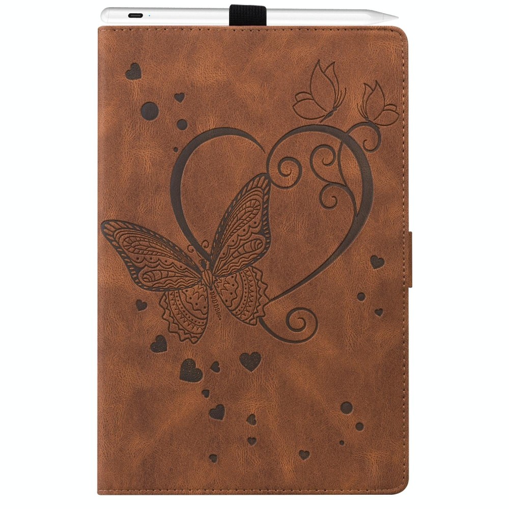 For Samsung Galaxy Tab A8 10.5 2021 Love Butterfly Pattern Leather Tablet Case with Holder & Sleep / Wake-up Function(Brown)