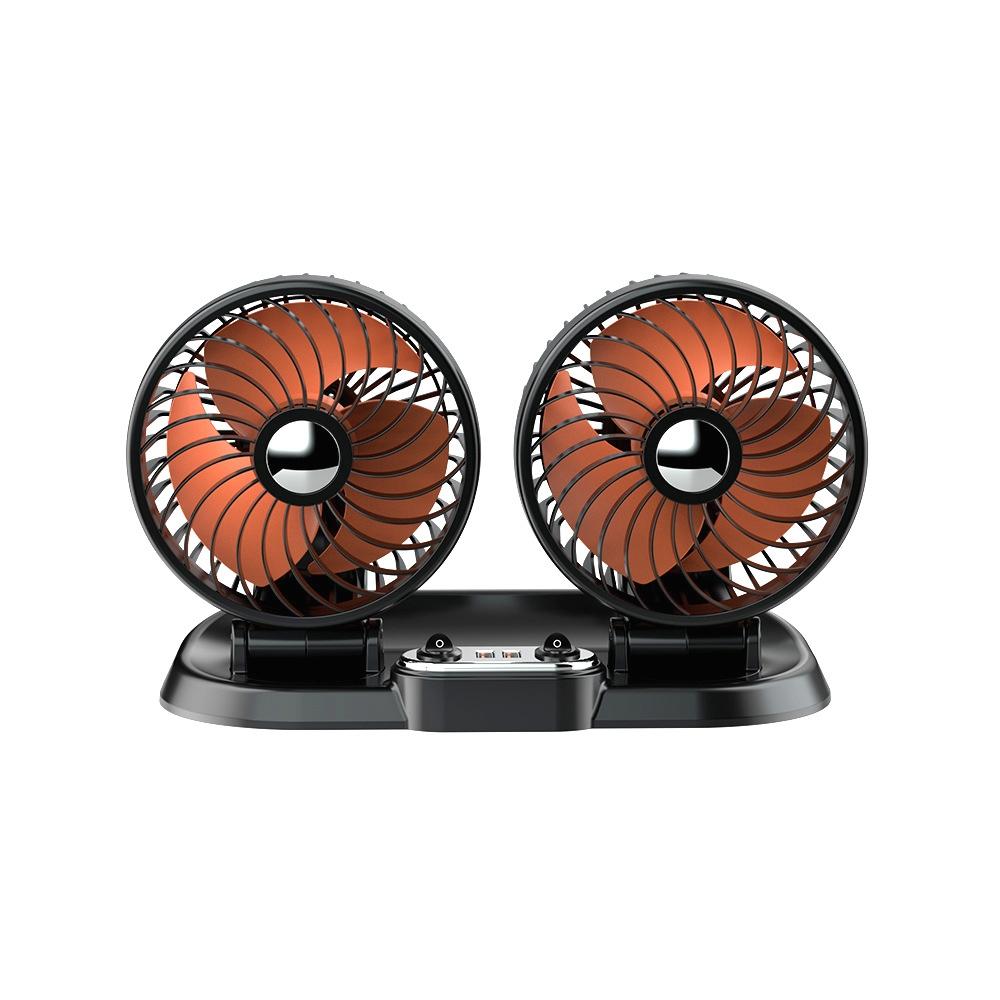F622U Car Creative Folding Rotatable Double Head Electric Cooling Fan with Dual USB Charging Port, Style:24V Cigarette Lighter