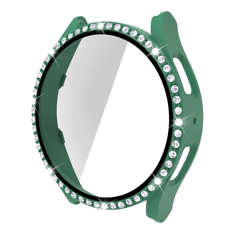 For Samsung Galaxy Watch5 44mm Single Row Diamond PC + Tempered Glass Watch Case(Light Green)