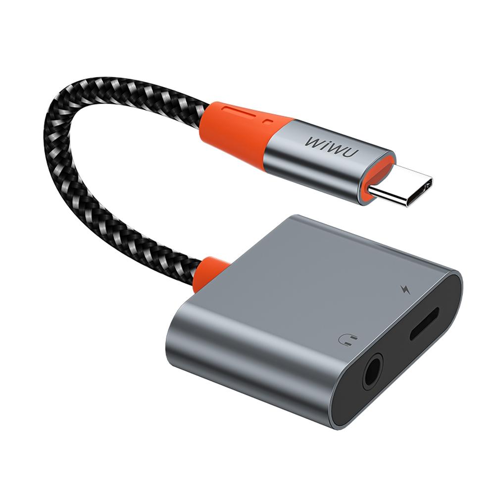 WIWU LT10 USB-C / Type-C Male to USB-C / Type-C Charging+3.5mm Audio Female Earphone Adapter