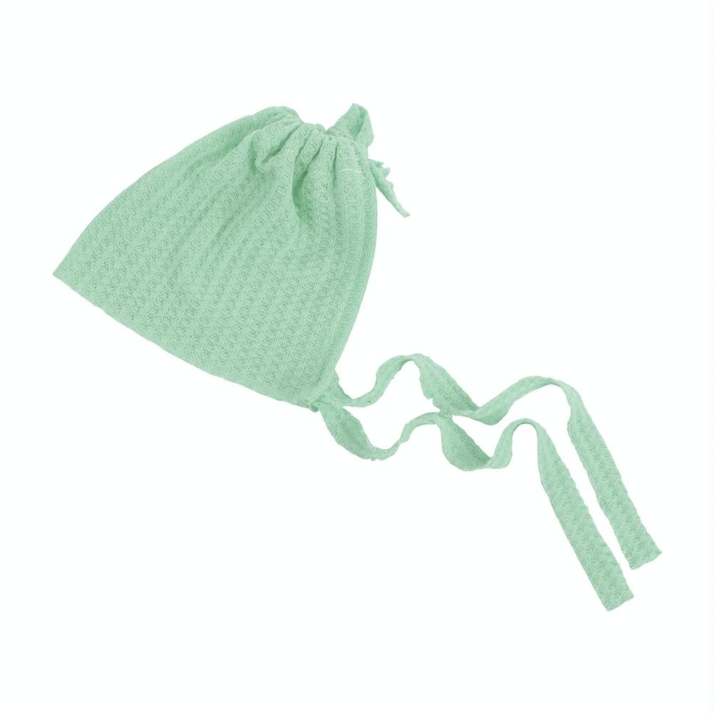 Elastic Fabric Newborn Baby Cute Cap with Strap(Light Green)