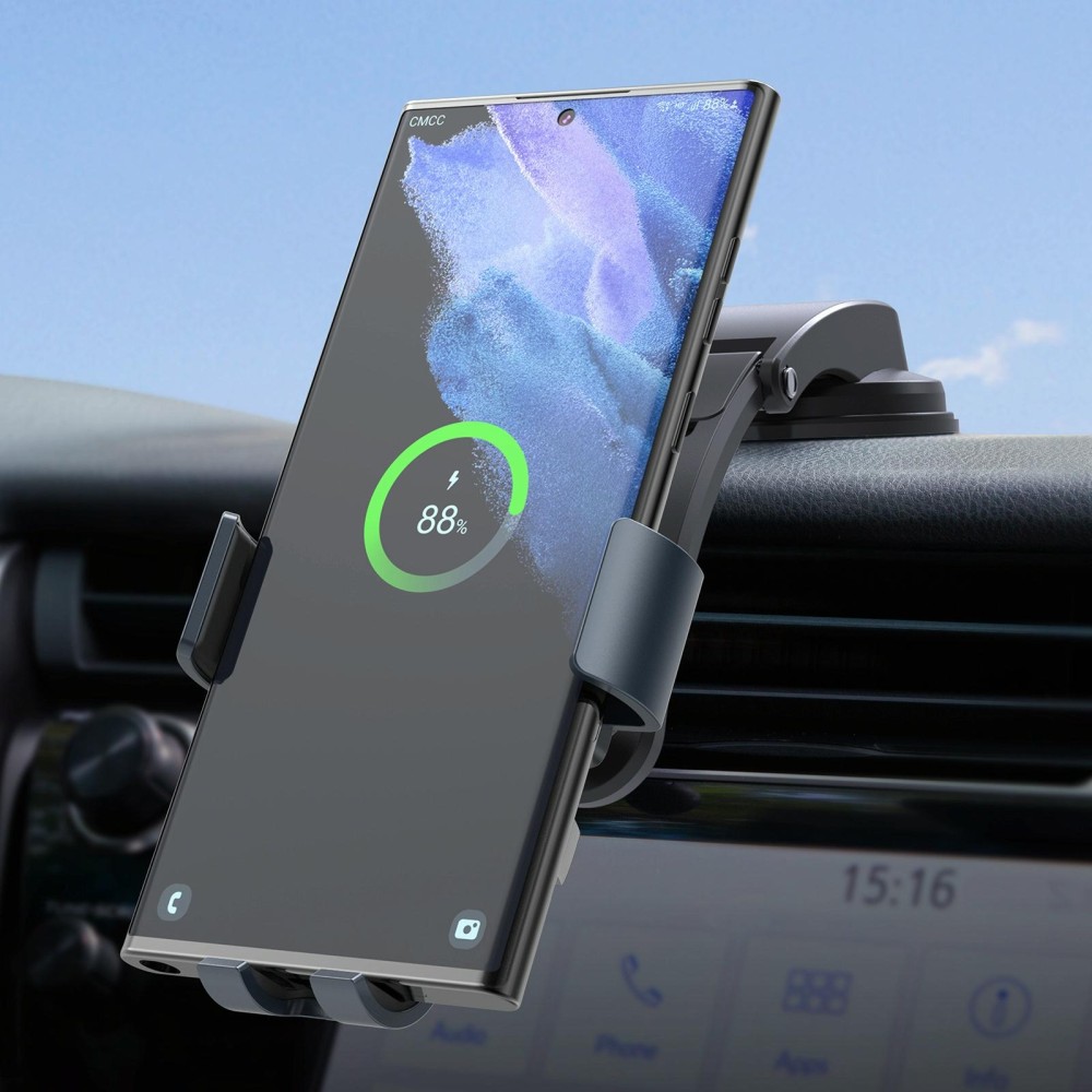 For Samsung Galaxy Z Flip4 / 3 C37 Fan Cooling Dual Coil Car Phone Holder Wireless Charger