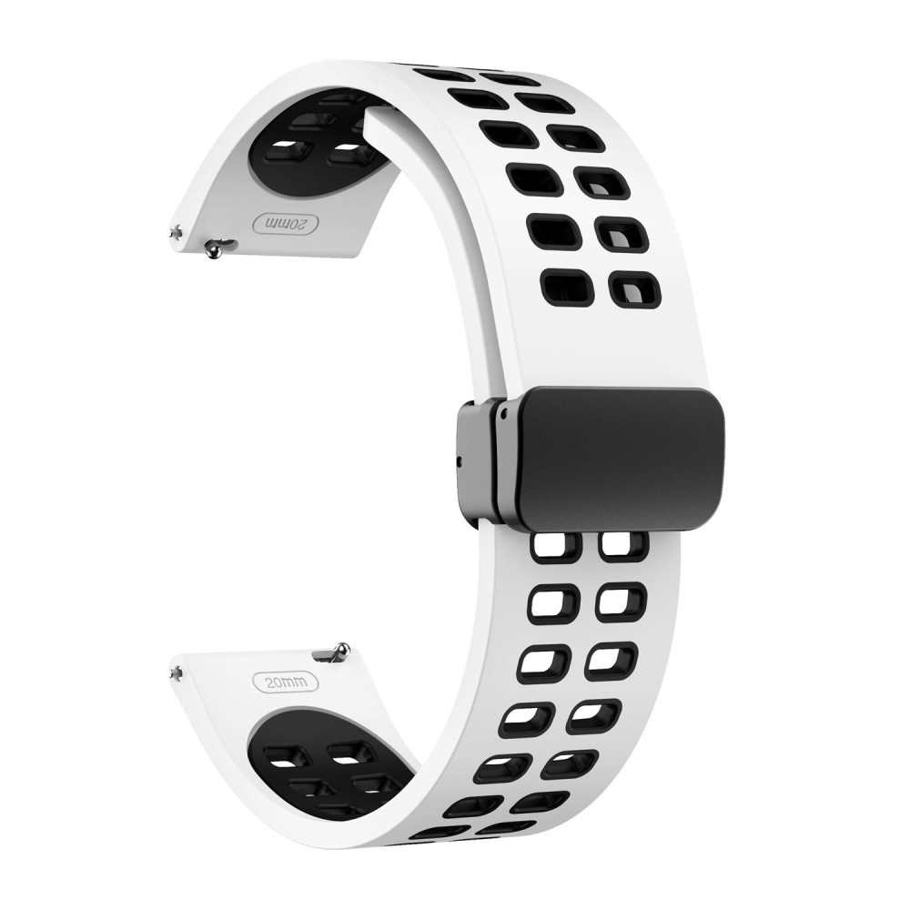 22mm Double-row Hole Folding Black Buckle Two-color Silicone Watch Band(White Black)