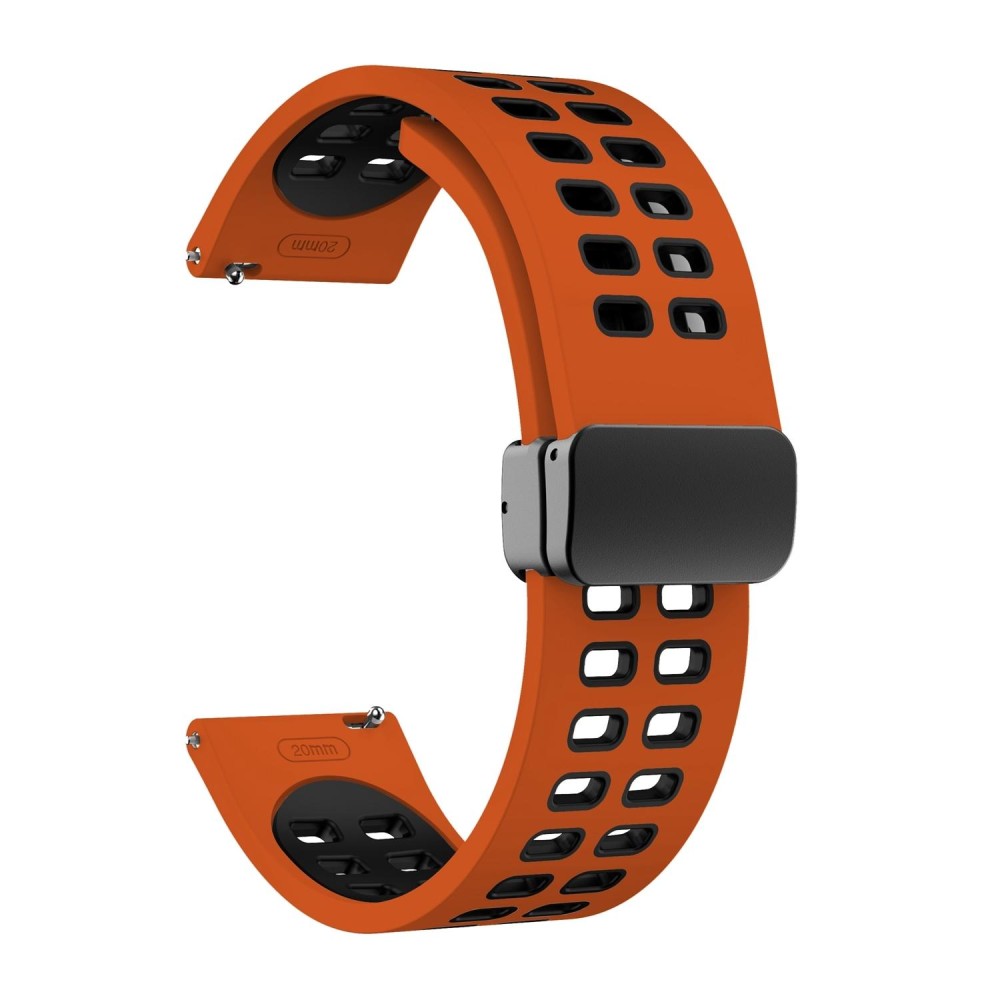 22mm Double-row Hole Folding Black Buckle Two-color Silicone Watch Band(Orange Black)