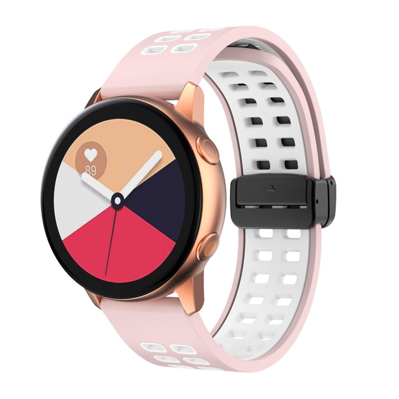 22mm Double-row Hole Folding Black Buckle Two-color Silicone Watch Band(Pink White)